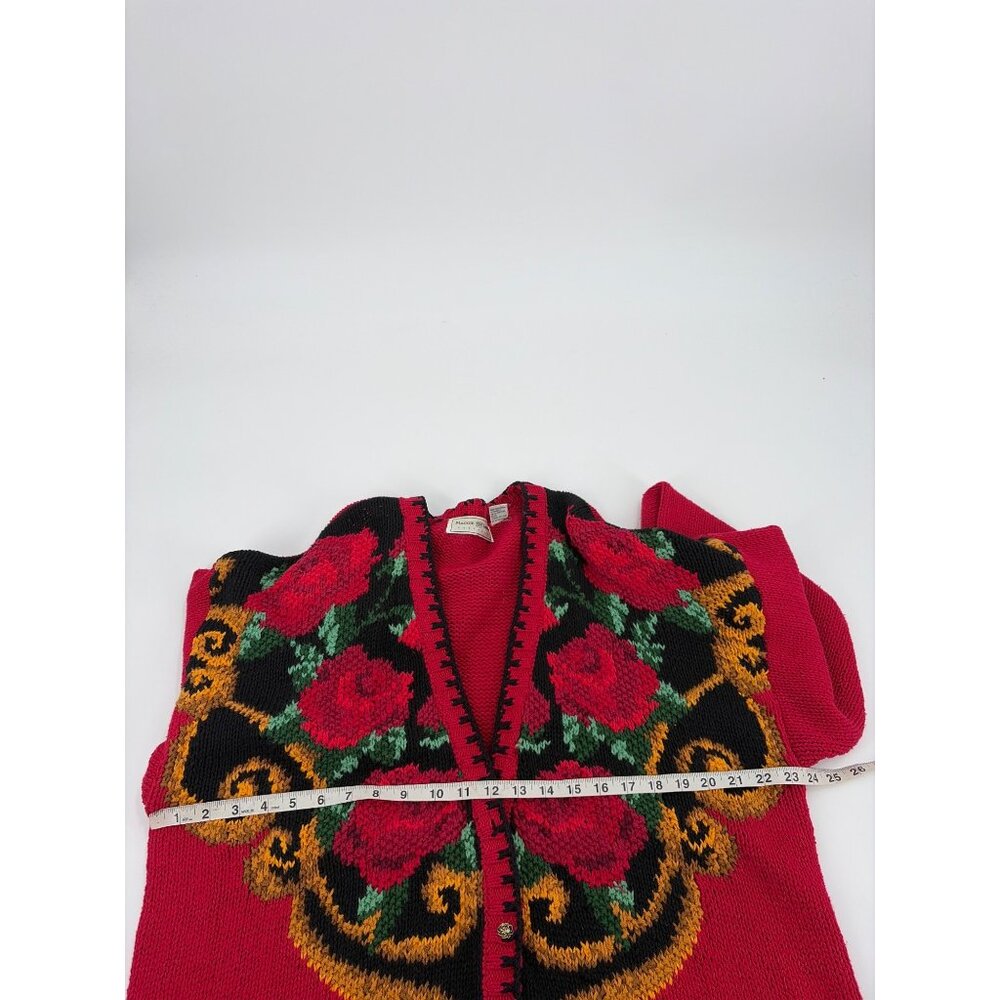 Vintage 1980s Maggie Lawrence Womens 18/20 Floral Knit Cardigan Sweater Red Boho - Picture 5 of 8